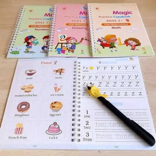 Magic Practice Copybook (4 Books + 10 Refills) | Reusable Handwriting Learning Set