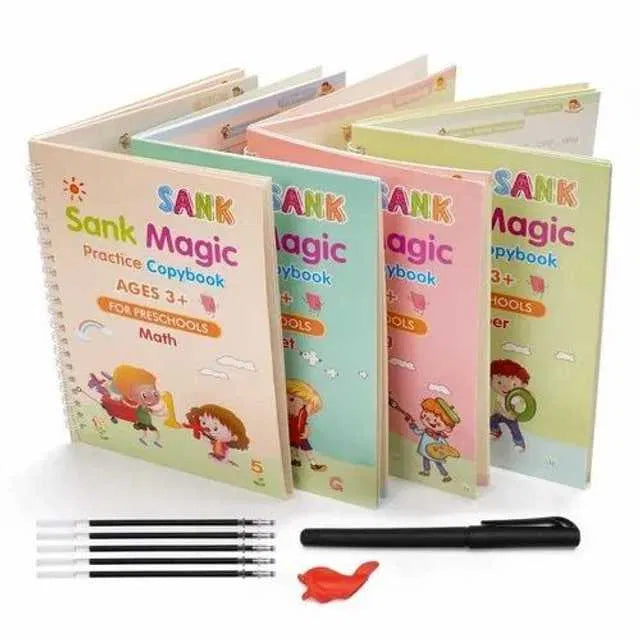 Magic Practice Copybook (4 Books + 10 Refills) | Reusable Handwriting Learning Set